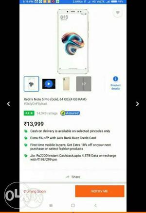 Redmi note 5 pro 4+64 gh new sealed