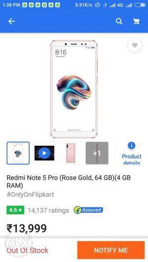 Redmi note 5 pro 4+64 gold available