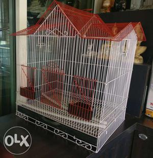 White And Red Metal pet Cage