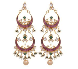 Double Layer Statement ChandBali Earrings With Polki Jadtar