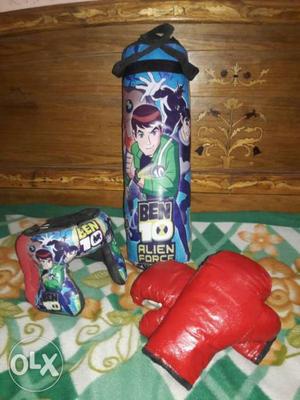Blue And Green Plastic Bottle with boxing gloves