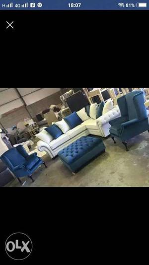 6 seater L type chester sofa with center table