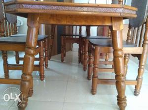 Antique Sagwani Brown Wooden 6-seater Dining Table Set