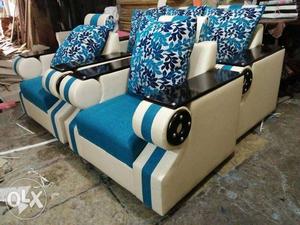 Blue, White And Black Padded Armchairs 2 year warranty