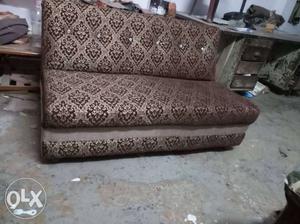 Brown And White Floral Fabric Sofa