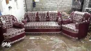 Brown And White Floral Fabric Sofa Set