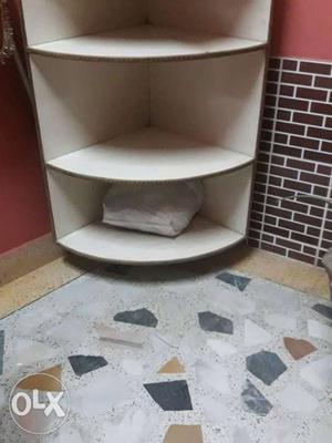 Brown And White Wooden Corner Bookcase