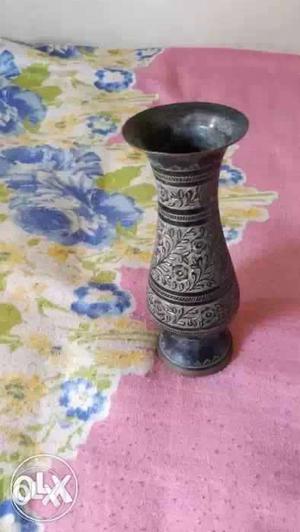 Gray And Black Floral Footed Vase