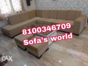 Gray Fabric Sectional Sofa With Ottoman