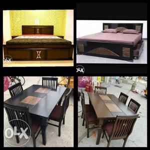 QUEEN wood box double bed 5*6.5 just  dining table 6