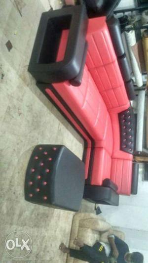 Red And Black Leather Sofa Set