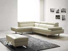 White And Brown Fabric Sectional Sofa