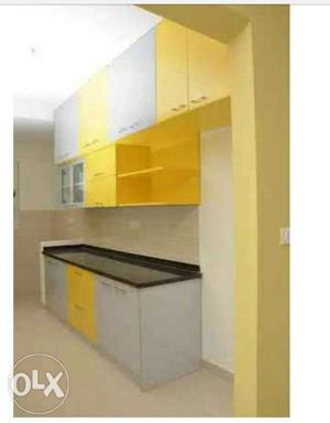 White And Yellow Wooden Kitchen Cabinet