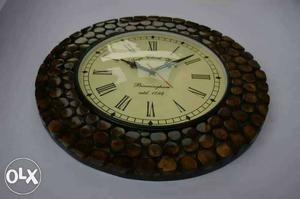 Wooden handmade antique wall clock, wooden wall