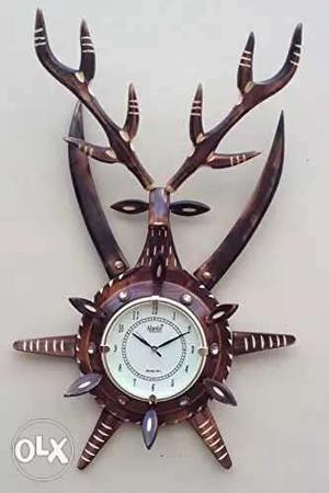 Wooden handmade deer wall clock, wooden clock,