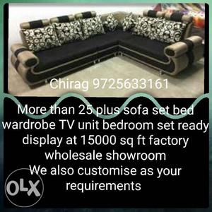 Black And Brown Floral Fabric Sofa And Throw Pillows