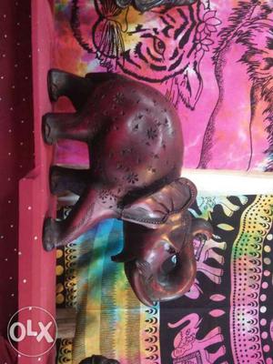 Brown Elephant Ceramic Figurine