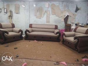 Gray And brown Fabric Sofa Set 5 seater and manufacturer