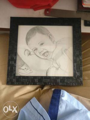 Mother And Child Sketch With Black Frame