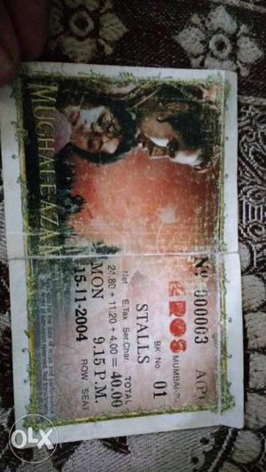 Mughal e azam movie tickets .good condition