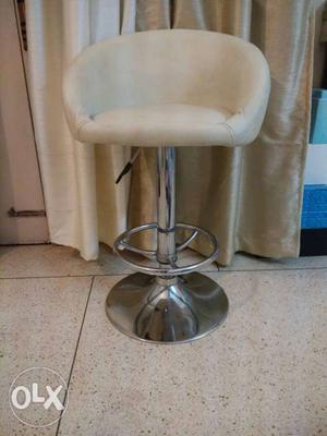 Stainless Steel Base With White Leather Padded Bar Stool