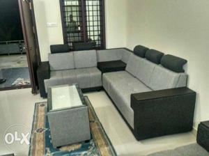 Tufted Gray Fabric Corner Sofa