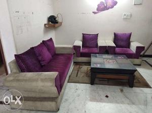 6 month old sofa set with 5 seater with centre table and