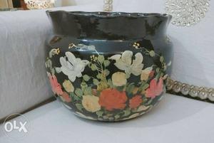 Black And Multicolored Floral Ceramic Vase