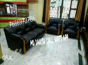 Black Leather 3-seat Sofa And Loveseat