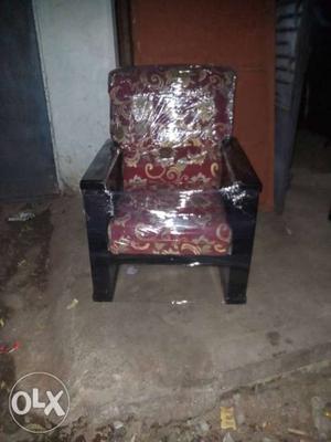 Brown And Red Floral Padded Chair