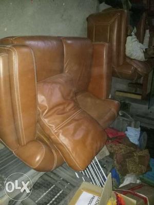 Brown Leather Padded Sofa Chair