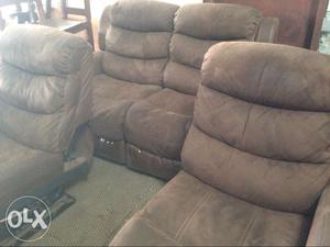 Brown Pure leather 2+3-seat Recliner
