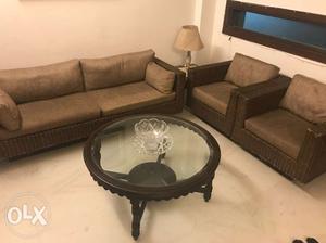 Brown and Beige Cane Sofa Set