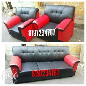 Gray And Red Fabric Sofa Set