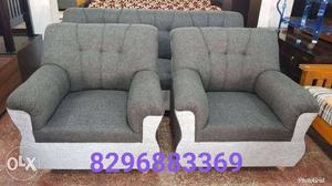 Gray Fabric Sofa Chair With Throw Pillow