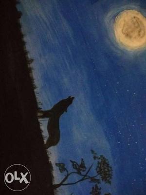 Howling Wolf Under Moon Drawing
