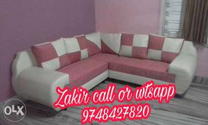 Pink and white sectional couch l shape sofa set
