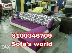 Purple And White Suede Sectional Sofa