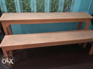 Rectangular Brown Wooden desk and sit bench