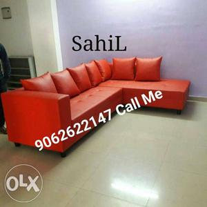 Red Leather Tufted Sectional Sofa