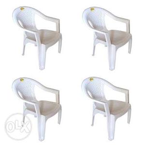 Set of 4 White Framed White Padded Chairs