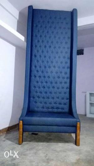 Tufted Blue Leather Padded Chair