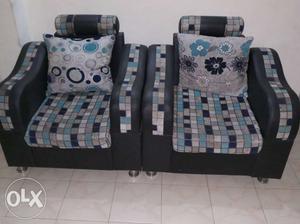 Two Black-and-white Fabric Sofa Chairs