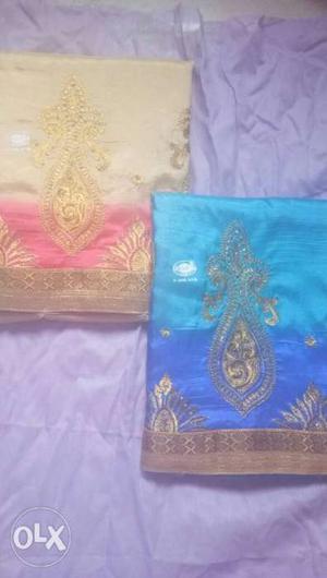 Two Brown And Blue Floral Dupatta Shawls