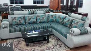 White And Blue Floral Sectional Couch