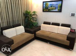 White And Brown Sofa Set