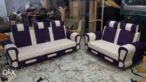 White And Purple Fabric Sofa Set