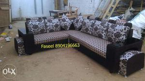 `branded new corner fabric brown handle polish sofa set