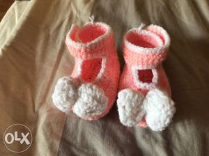 Baby shoe, crochet cute pink
