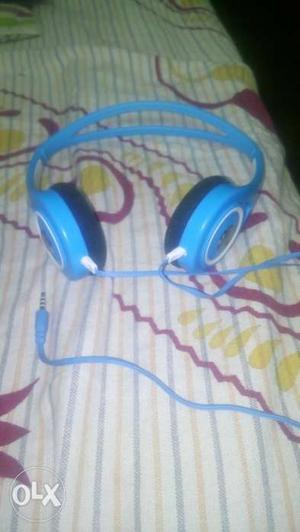 Blue And White Corded Headphones